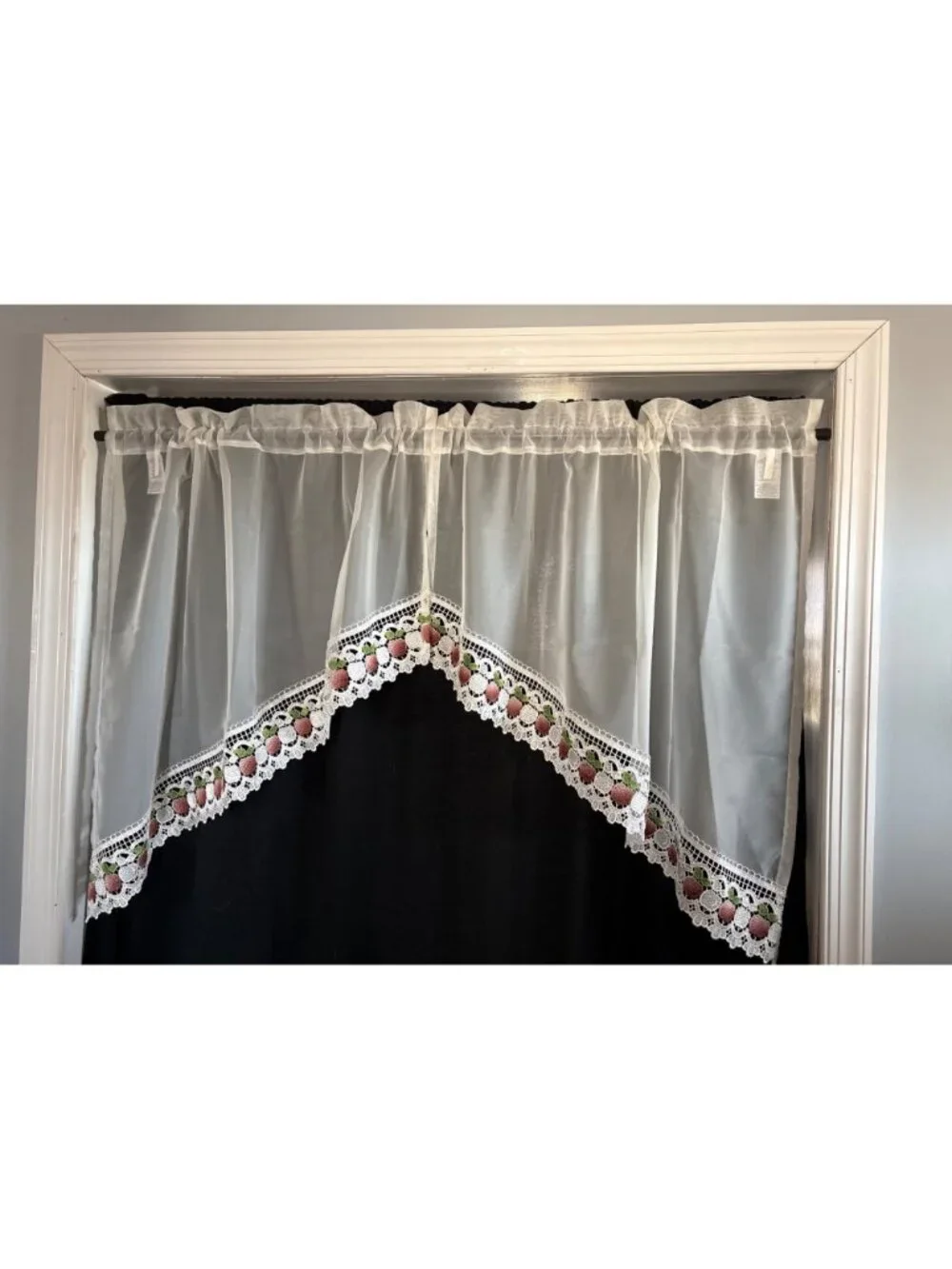 Sheer White Valance Curtains Apple Lace Trim 60